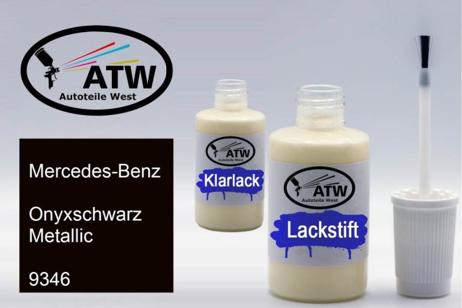 Mercedes-Benz, Onyxschwarz Metallic, 9346: 20ml Lackstift + 20ml Klarlack - Set, von ATW Autoteile West.